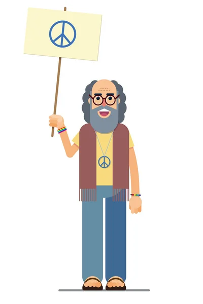 Illustration d'un hippie souriant avec le symbole de la paix — Image vectorielle