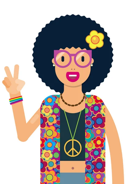 Illustratie van een glimlachende hippie met het symbool van de vrede — Stockvector