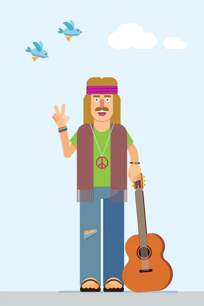 Illustration d'un hippie souriant avec le symbole de la paix — Image vectorielle