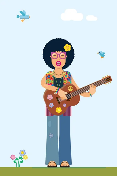 Illustration d'un hippie souriant avec le symbole de la paix — Image vectorielle