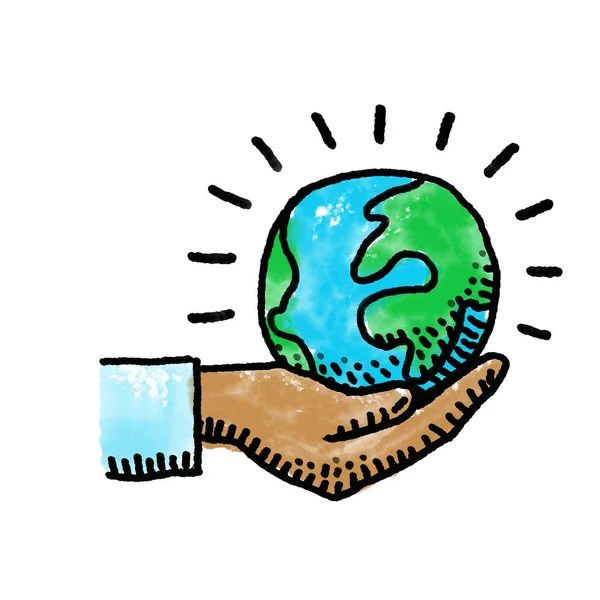 Värld Och Hand Digital Målning Symbol För Miljöskydd — Stockfoto