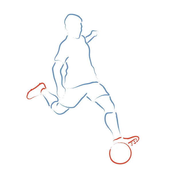 Ilustrasi Bergaya Dengan Pemain Sepak Bola Menendang Bola - Stok Vektor