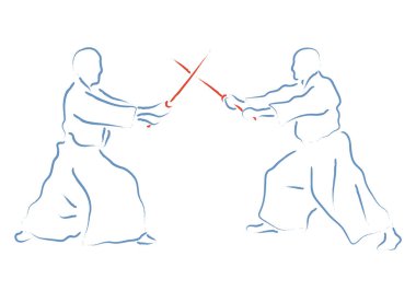 Sporcular arasındaki Aikido savaşı, stilize vektör çizimi