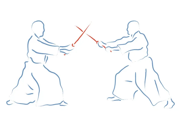 Aikido Kampf Zwischen Athleten Stilisierte Vektorillustration — Stockvektor