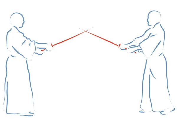 Борьба Айкидо Между Спортсменами Стилизованная Векторная Иллюстрация — стоковый вектор