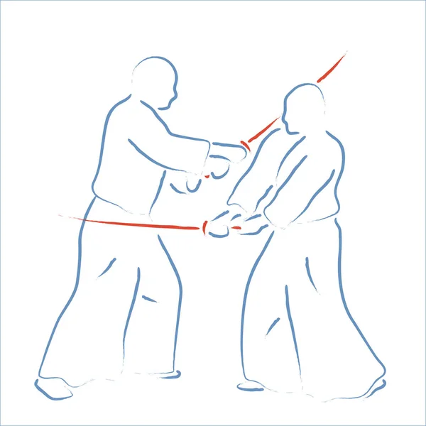 Aikido Combate Entre Atletas Ilustração Vetorial Estilizada — Vetor de Stock