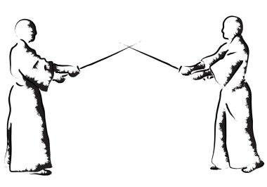 Sporcular arasındaki Aikido savaşı, stilize vektör çizimi