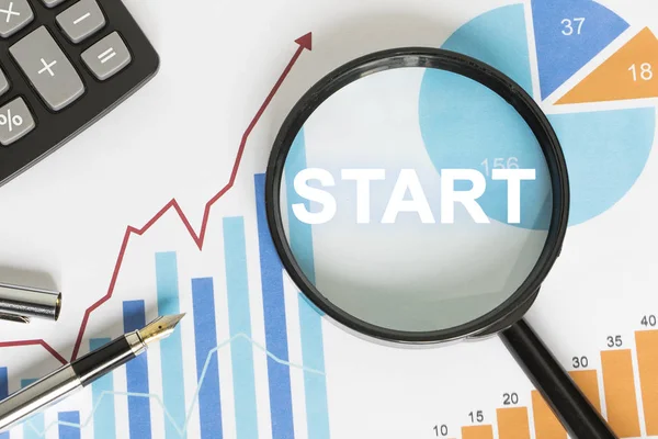 Unternehmenssuche Start Lupe Web Diagramm — Stockfoto