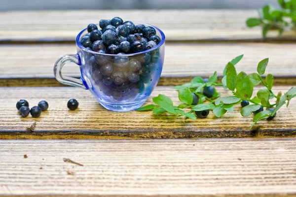 Blueberry Berries Lie Cup Wooden Table Kitchen — Stock Photo, Image