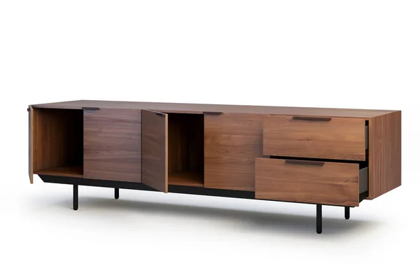 Wooden Sideboard Retractable Shelves Wooden Chest Drawers Wooden Doors Legs — Stock Photo, Image