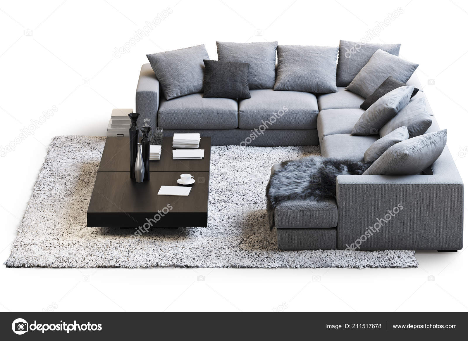 Mobilier Moderne Serti Canapé Tapis Tables Basses Sur Fond