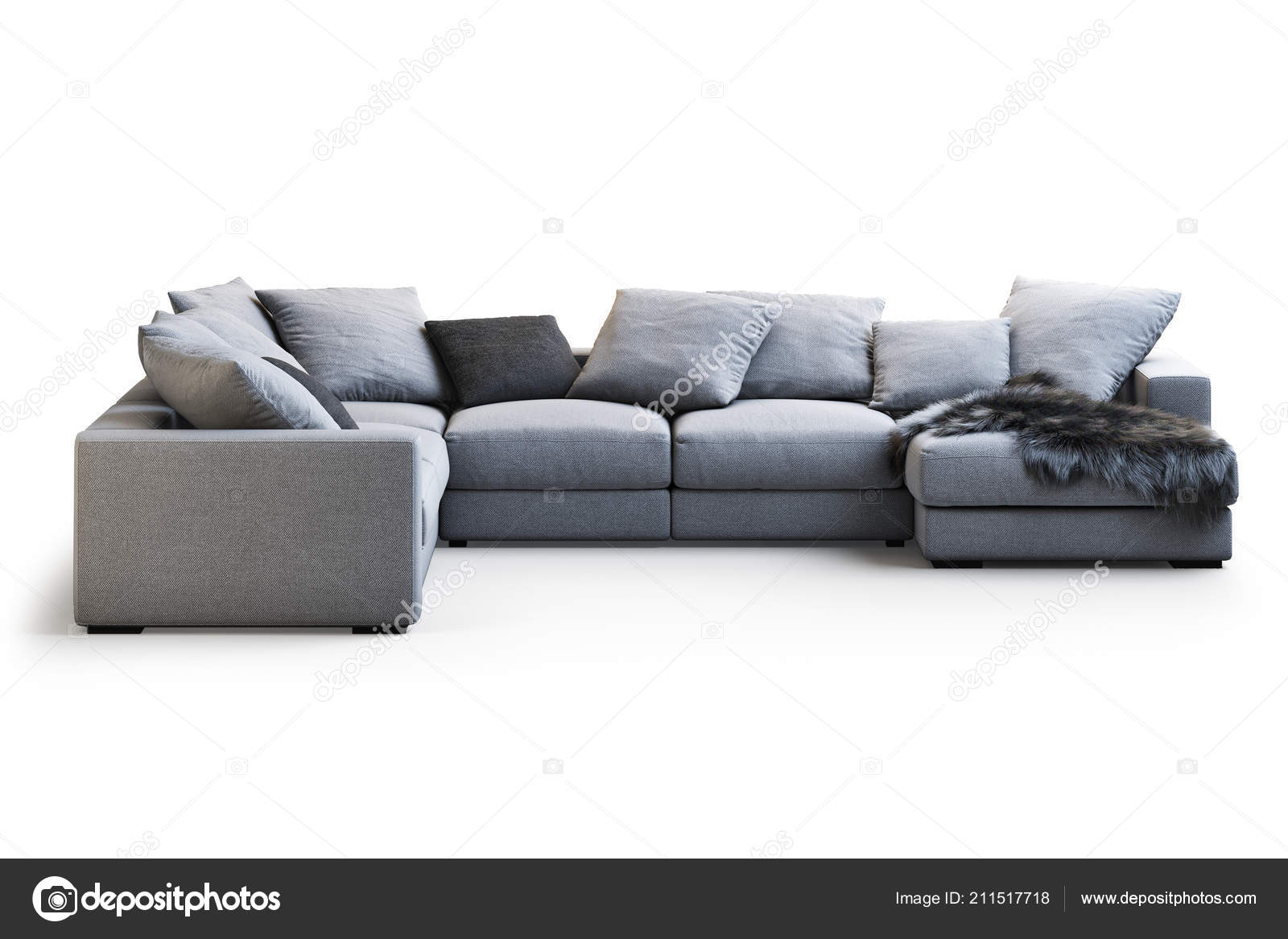 Canapé Moderne Textile Avec Coussins Plaid Sur Fond Blanc