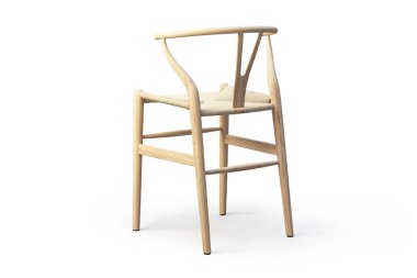 Hasır koltuk gölgeler beyaz zemin üzerine modern hafif ahşap tabure. 3D render