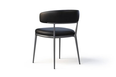 Siyah deri sandalye gölgeler beyaz zemin üzerine metal ayaklı. 3D render