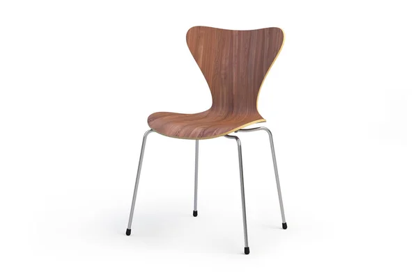 Moderní Dřevěná Židle Kovových Nohách Moderní Židle Bílém Pozadí Stíny — Stock fotografie