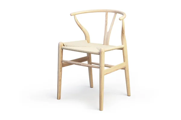 モダンな光木製椅子の影で白い背景の籐シート のレンダリング — ストック写真