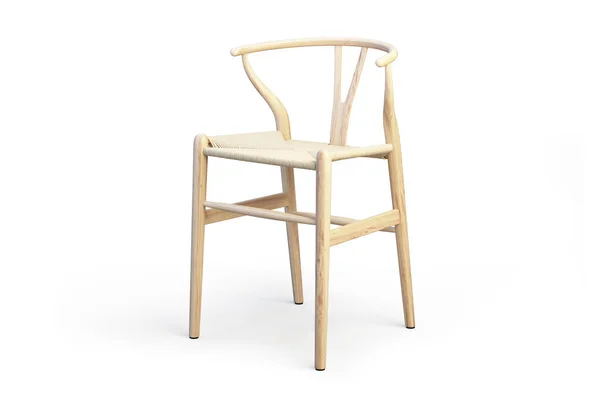 Tabouret Moderne Bois Clair Avec Assise Osier Sur Fond Blanc — Photo