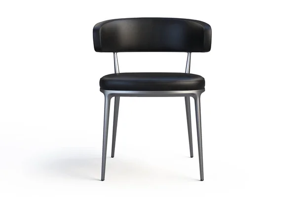 Siyah Deri Sandalye Gölgeler Beyaz Zemin Üzerine Metal Ayaklı Render — Stok fotoğraf