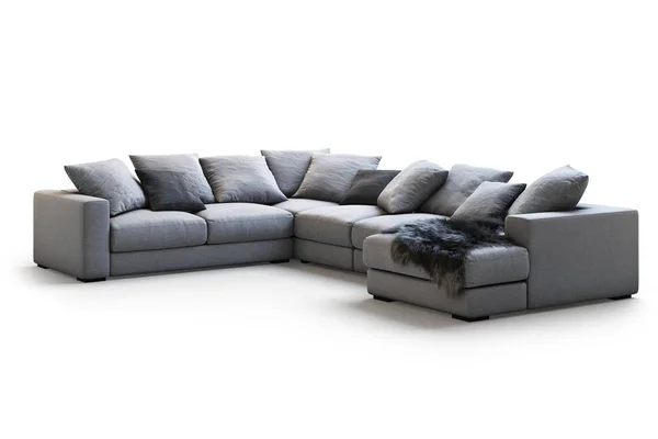 Modern Textile Sofa Pillows Plaid White Background Shadows Scandinavian Style — Stock Photo, Image