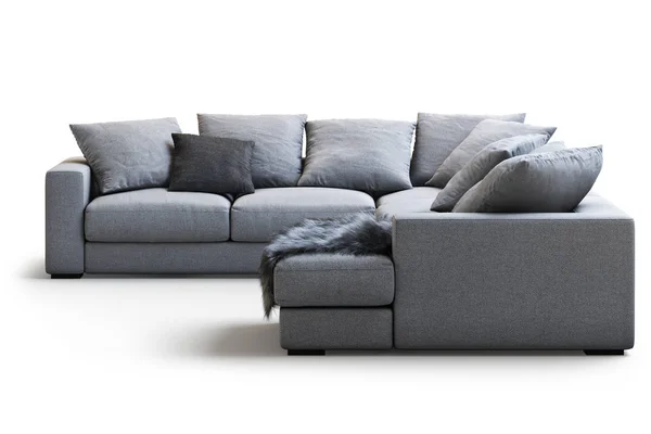 Modernes Textilsofa Mit Kissen Und Karo Auf Weißem Hintergrund Mit — Stockfoto