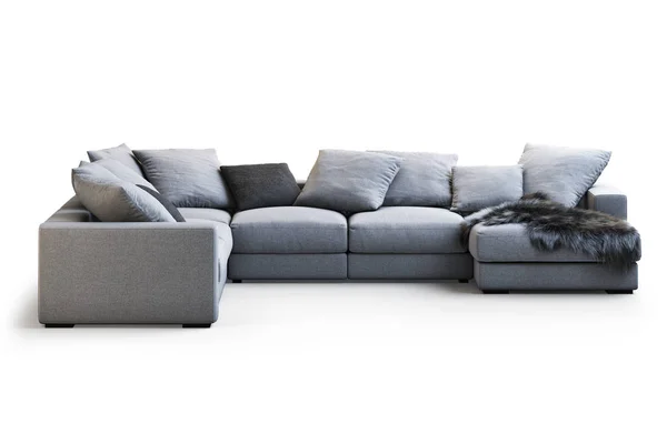 Modernes Textilsofa Mit Kissen Und Karo Auf Weißem Hintergrund Mit — Stockfoto