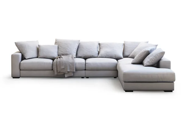 Sofa Tekstil Modern Dengan Bantal Dan Kotak Kotak Latar Belakang — Stok Foto