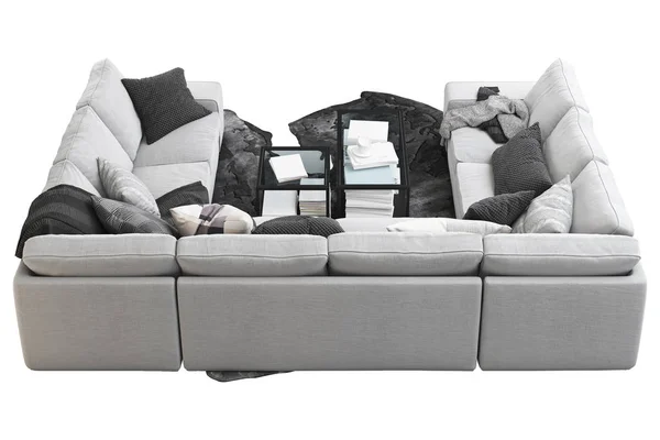 Furnitur Modern Diatur Dengan Sofa Karpet Lampu Lantai Dan Meja — Stok Foto