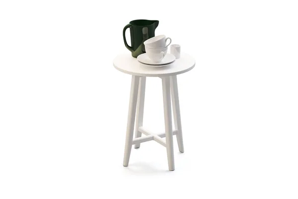 現代の白の影で白い背景に薄い足で食器でコーヒー テーブル ラウンドします のレンダリング — ストック写真