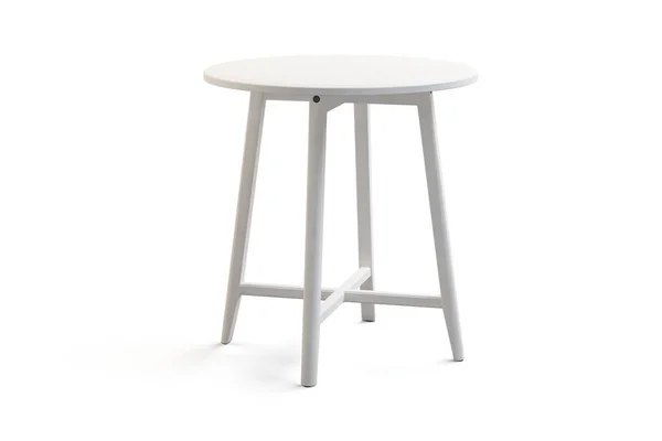 Modern Fehér Kerek Kávézóasztal Vékony Lábak Fehér Háttér Árnyék Render — Stock Fotó
