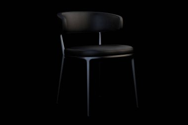 Siyah deri sandalye siyah arka plan üzerine metal ayaklı. 3D render