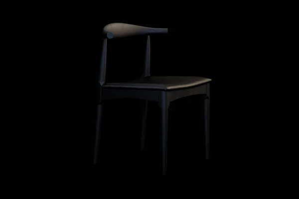 Silla Negra Madera Con Asiento Cuero Sobre Fondo Negro Renderizar — Foto de Stock