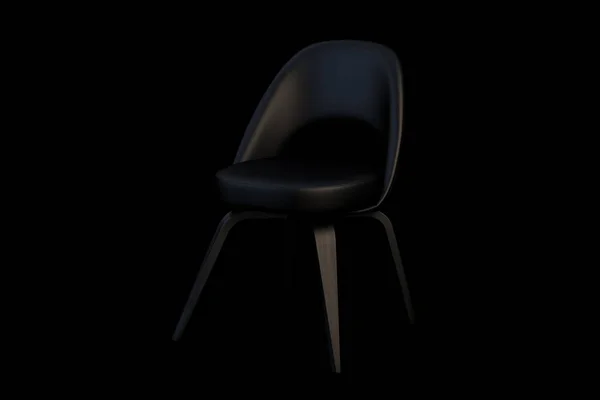 繊維シートと黒い背景に木製の脚とモダンな黒い椅子 のレンダリング — ストック写真