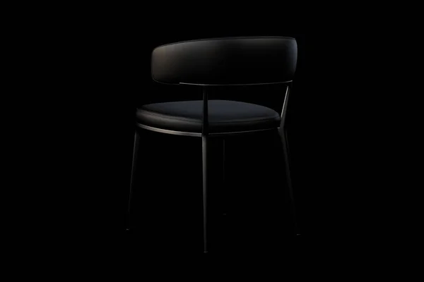 黒い背景に金属製の脚とブラック レザーの椅子 のレンダリング — ストック写真
