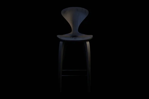 Modern wooden bar stool on wooden legs. Counter stool on black background. 3d render