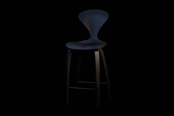 Modern wooden bar stool on wooden legs. Counter stool on black background. 3d render