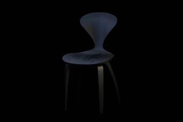 Modern wooden chair on on wooden legs. Modern side chair on black background. 3d render