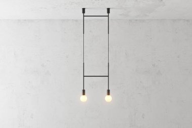 Modern siyah metal lamba. Çatı katı tarzında. Lamba beton duvar arka plan üzerinde döndü. 3D render