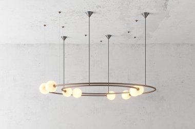 Modern bronz lamba. Çatı katı tarzında. Lamba beton duvar arka plan üzerinde döndü. 3D render