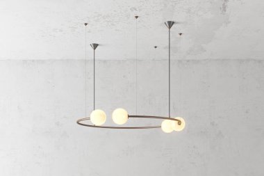 Modern bronz lamba. Çatı katı tarzında. Lamba beton duvar arka plan üzerinde döndü. 3D render