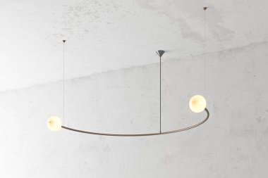 Modern bronz lamba. Çatı katı tarzında. Lamba beton duvar arka plan üzerinde döndü. 3D render