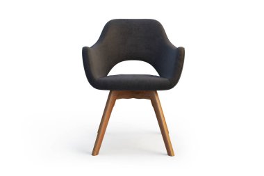 Tekstil koltuk ve ahşap ayak gölgeler ile beyaz arka plan üzerinde modern gri sandalyeyle. 3D render