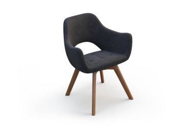Tekstil koltuk ve ahşap ayak gölgeler ile beyaz arka plan üzerinde modern gri sandalyeyle. 3D render
