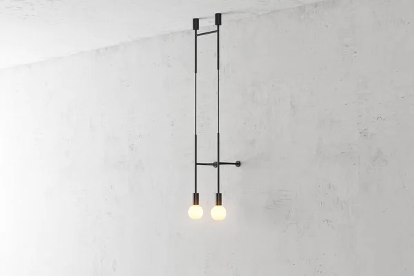 Modern black metal wall lamp. The loft-style. Turned lamp on the background of a concrete wall. 3d render
