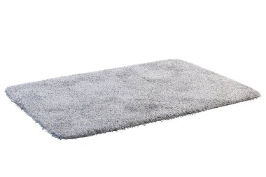 Modern dikdörtgen ışık gri halı yüksek yığının üstüne beyaz arka plan ile. 3D render