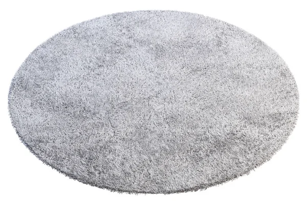 Moderner Runder Hellgrauer Teppich Mit Hohem Flor Auf Weißem Hintergrund — Stockfoto