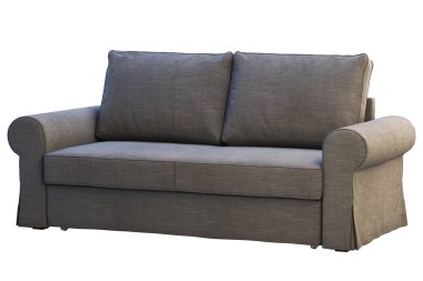 Beyaz arka plan üzerinde modern koyu gri kumaş oturma grubu. İskandinav iç. 3D render