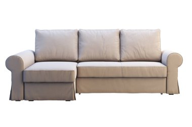 Beyaz arka plan üzerinde şezlong ile modern bej kumaş kanepe. İskandinav iç. 3d render