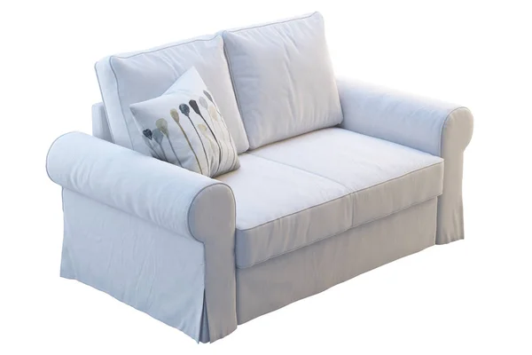 白い背景の上に枕とモダンな白い布のソファ 北欧のインテリア のレンダリング — ストック写真