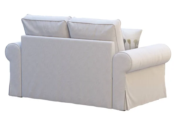 白い背景の上に枕とモダンな白い布のソファ 北欧のインテリア のレンダリング — ストック写真