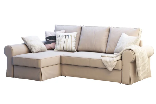 Sofa Kain Krem Modern Dengan Kursi Malas Sofa Dengan Bantal — Stok Foto